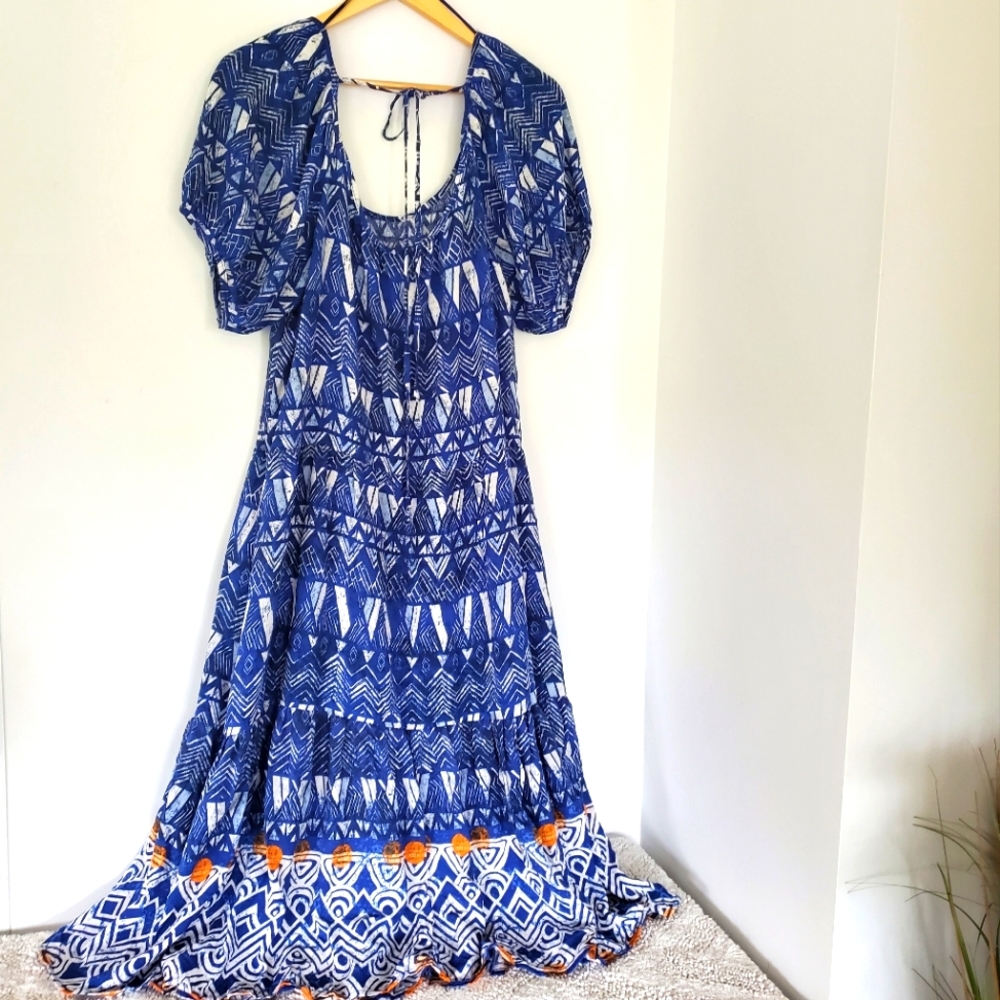 Blue and White Geometric Pattern Dress
